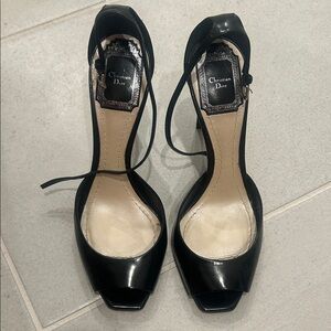Vintage Dior Black Patent Leather Peep Toe Heels